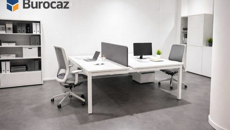 Bureau Face à Face 140x80 cm Blanc avec Séparateur – Open Space Professionnel