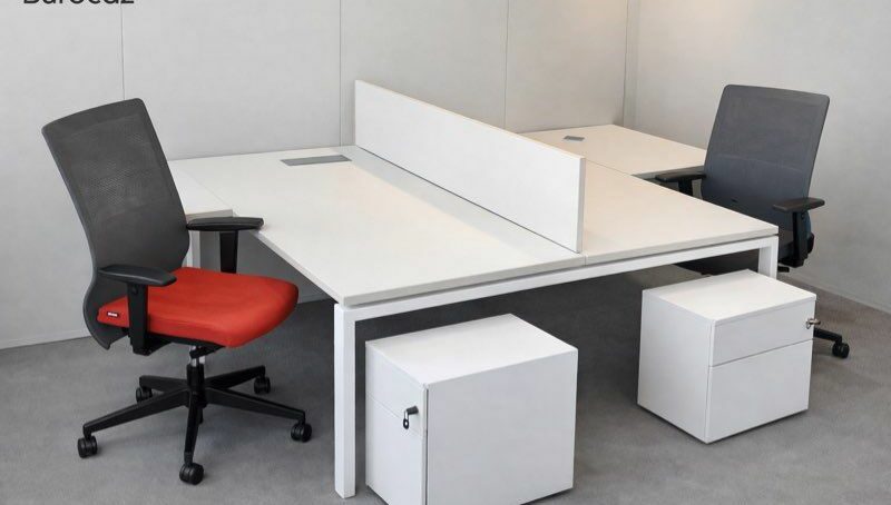 Bench bureau 2 personnes avec séparation + gestion câbles – pro occasion – Image 5