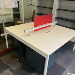 Bureau Bench Face à Face 2 Places – 160x160 cm – Plateau Chêne – Piétement Métal – Pro