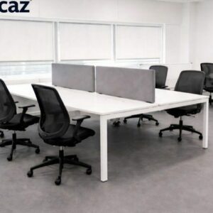 Bench bureau 6 postes face à face – 3x(160x80) – Plateau blanc – Piétement métal blanc
