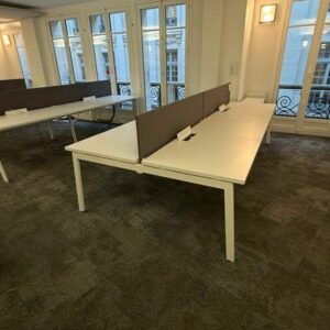 Bureau Bench 4 Postes Face à Face – 160x80 cm – Blanc – Séparateur Acoustique