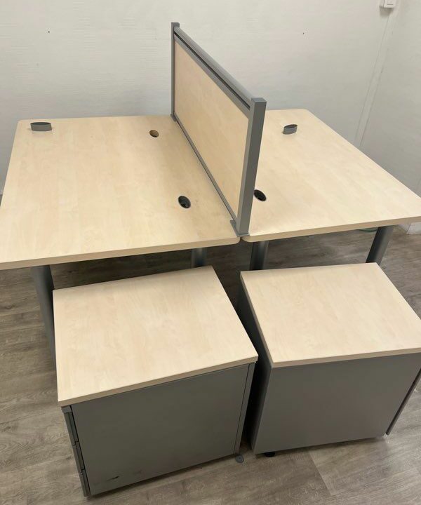 Bureau Bench Face à Face 2 Places – 160x160 cm – Plateau Chêne – Piétement Métal – Pro – Image 6
