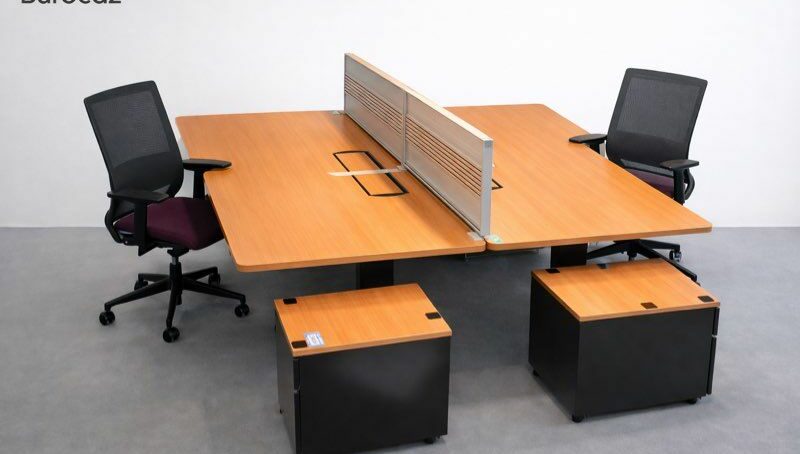 Bench bureau 2 personnes avec séparation + gestion câbles – pro occasion – Image 2