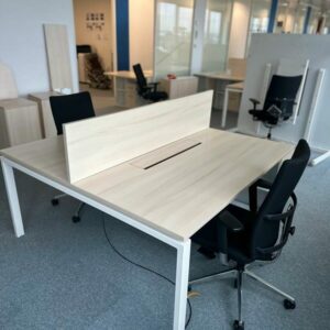 Bureau Bench Face à Face 2 Places – 160x163 cm – Plateau Bois – Piétement Arche Métal Blanc