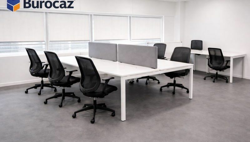 Bench bureau 6 postes face à face – 3x(160x80) – Plateau blanc – Piétement métal blanc – Image 4